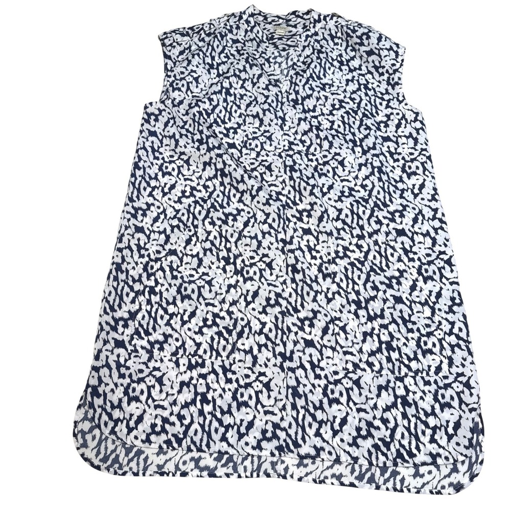 J.Crew Navy White Abstract Leopard Ikat Sleeveless Shift Dress Womens Large